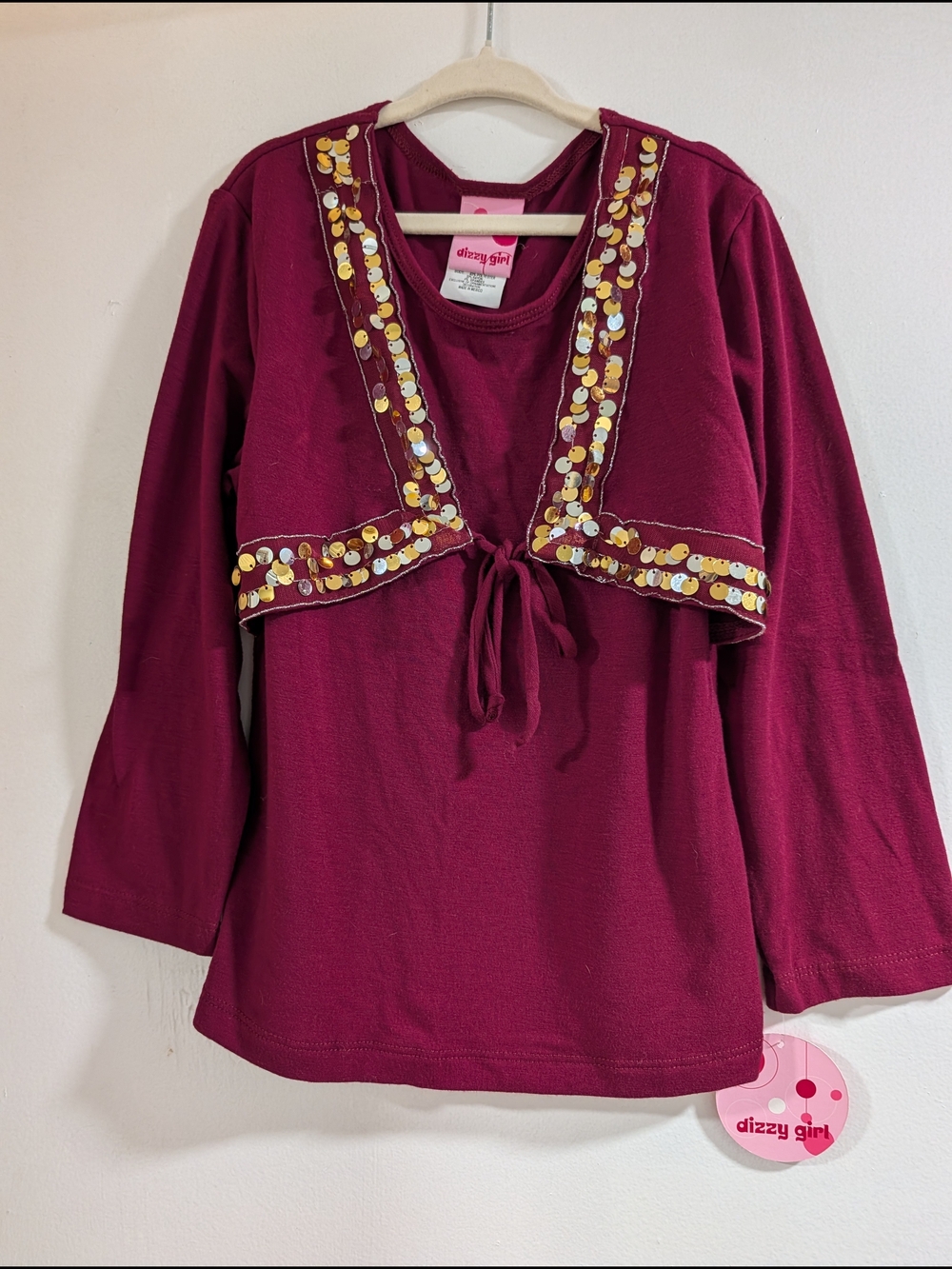 Dizzy Girl Maroon Sequin Tie-Front Top